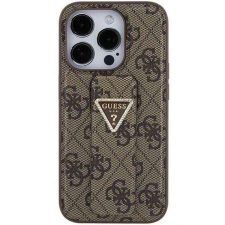 Guess Grip Stand 4G Triangle Strass case for iPhone 15 - brown