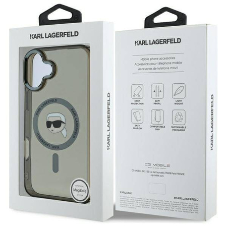 Karl Lagerfeld nakładka do iPhone 16 6,1" KLHMP16SHLSKIK czarna Hardcase IML Metal Karl Head MagSafe