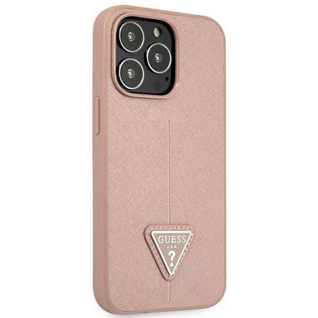 Oryginalne Etui IPHONE 14 PRO MAX Guess Hardcase Saffianotriangle Logo (GUHCP14XPSATLP) różowe