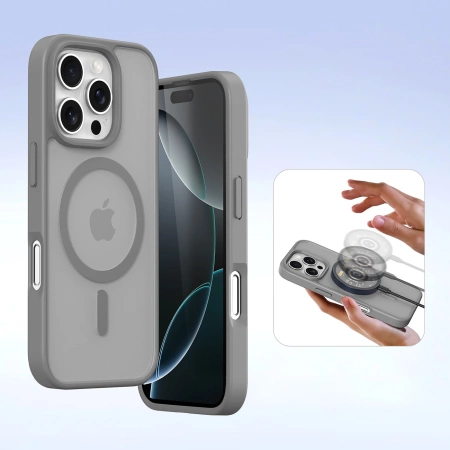 Dux Ducis Lawa iPhone 16 Pro Lederhülle mit abnehmbarer magnetischer Brieftasche - Grau
