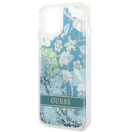 Schutzhülle IPHONE 14 PLUS Guess Hardcase Flower Liquid Glitter grün