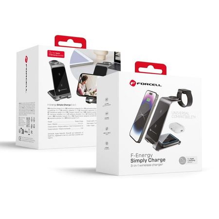 Ładowarka indukcyjna Forcell F-Energy 3w1 Simply Charge kompatybilna z Apple Watch i Samsung Watch szara