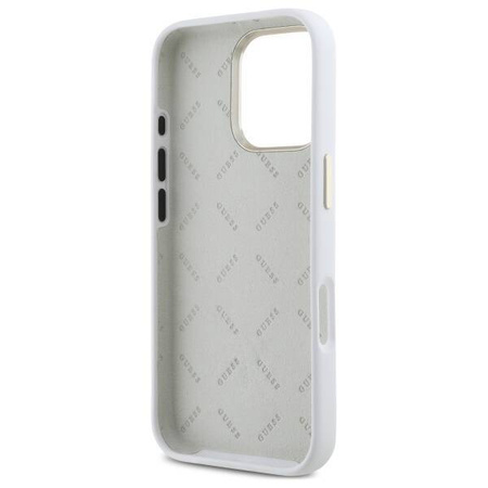 Original Case IPHONE 16 PRO Guess Hardcase Silicone Logo Strass 4G (GUHCP16LM4DGPH) white