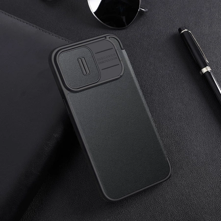 Nillkin Qin Cloth Pro Case Schutzhülle für iPhone 14 Pro Max, Kamera-Abdeckung, Holster-Abdeckung, Klapphülle, Blau