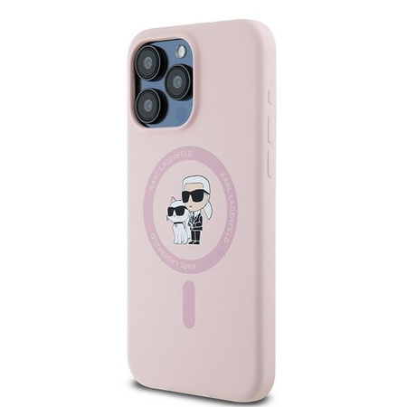 Oryginalne Etui KARL LAGERFELD hardcase Silicone Karl & Choupette MagSafe KLHMP15LSCMKCRHP do Iphone 15 Pro różowy
