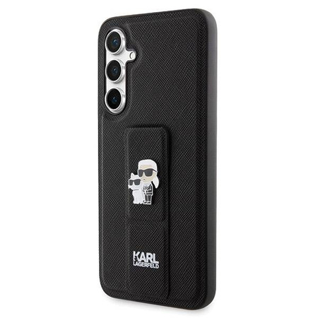 Karl Lagerfeld Gripstand Saffiano Karl&Choupette Pins Hülle für Samsung Galaxy S23 FE – Schwarz