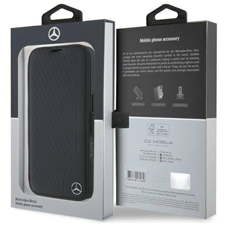 Oryginalne Etui IPHONE 16 Mercedes Bookcase Leather Wood Imitation (MEBKP16S23RBGVK) czarne