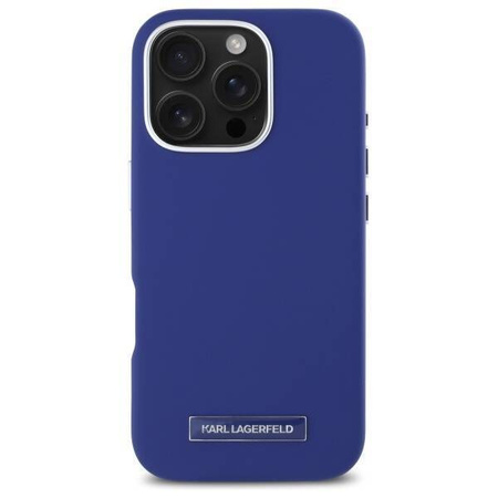 Original Case IPHONE 16 PRO Karl Lagerfeld Hardcase FW Metal Plate MagSafe (KLHMP16LPGMSRPB) blue