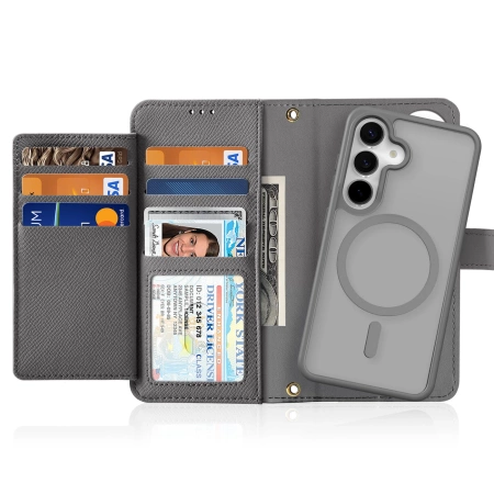 Dux Ducis Lawa Leather Case for Samsung Galaxy S25 with Detachable Magnetic Wallet - Gray