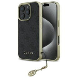 Original Handyhülle IPHONE 16 PRO MAX Guess Hardcase 4G Charms Collection (GUHCP16XGF4GGR) schwarz
