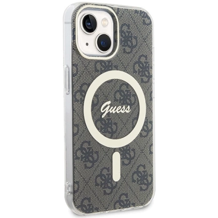 Etui Guess IML 4G MagSafe na iPhone 15 - brązowe