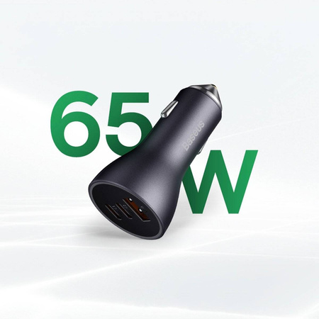 Baseus Golden Contactor Pro USB-A car charger + 2x USB-C 65W dark gray (CGJP010013)