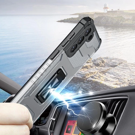 Crystal Ring Case tough hybrid cover + magnetic holder for Samsung Galaxy S22 + (S22 Plus) black