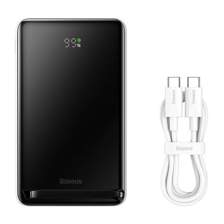 Baseus Magnetic Bracket powerbank z bezprzewodowym ładowaniem MagSafe 10000mAh 20W Overseas Edition biały (PPCX000202) + kabel USB Typ C Baseus Xiaobai Series 60W 0,5m