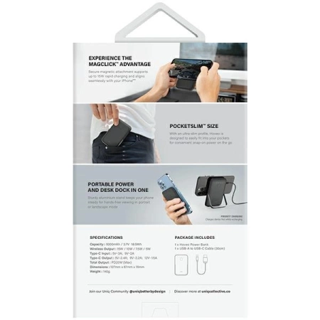 Powerbank Uniq Hoveo magnetic 5000mAh USB-C 20W PD - pink