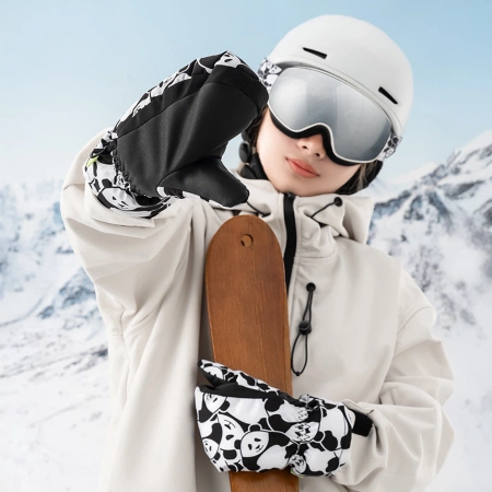 Qunature Panda Heat Transfer Ski Gloves Kids Size S - Black/White