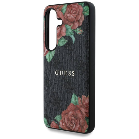 Original Case SAMSUNG GALAXY S25 Guess Leather 4G Flowers Print Metal Classic Logo MagSafe black