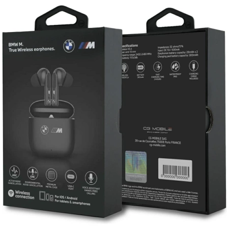 BMW M Metal M Logo Print ANC-ENC TWS Bluetooth-Kopfhörer - Schwarz