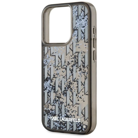 Karl Lagerfeld Liquide Glitter Monogram Gradient iPhone 15 Pro Max Hülle - Schwarz