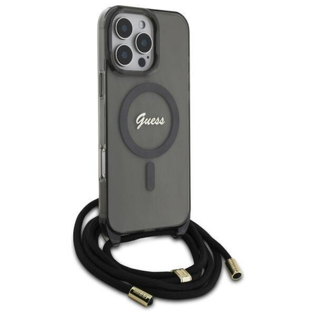 Original Case IPHONE 16 PRO MAX Guess Hardcase Crossbody Cord Script MagSafe (GUHMP16XHCTSGNSK) black