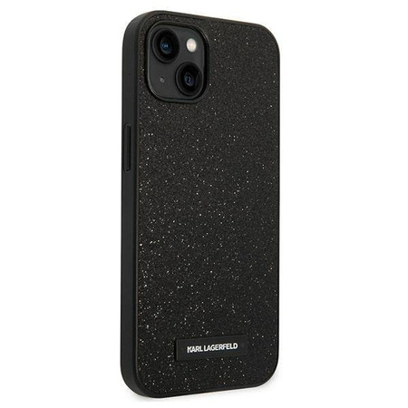 Original Handyhülle IPHONE 14 PLUS Karl Lagerfeld Hardcase Glitter Plaque Logo (KLHCP14MG2ELK) schwarz