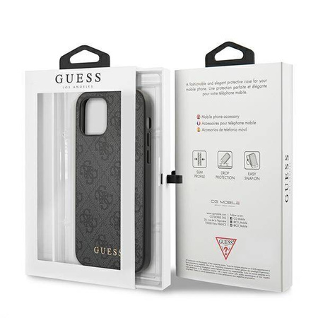 Oryginalne Etui IPHONE 12 / 12 PRO Guess Hard Case 4G Metal Gold Logo (GUHCP12MG4GFGR) szare