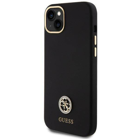 Original Handyhülle APPLE IPHONE 15 PLUS Guess Hardcase Silicone Logo Strass 4G (GUHCP15M4DGPK) schwarz