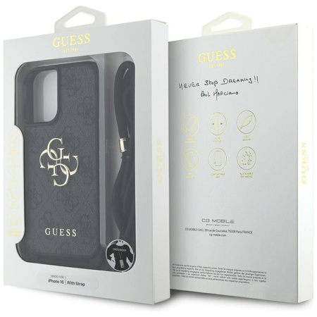 Original Handyhülle IPHONE 16 Guess 4G Big Logo Cord Stap Crossbody schwarz