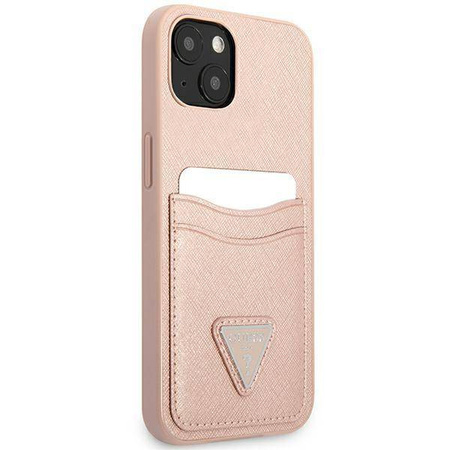 Schutzhülle IPHONE 13 Guess Hardcase Saffianotriangle Logo Cardslot (GUHCP13MPSATPP) rosa