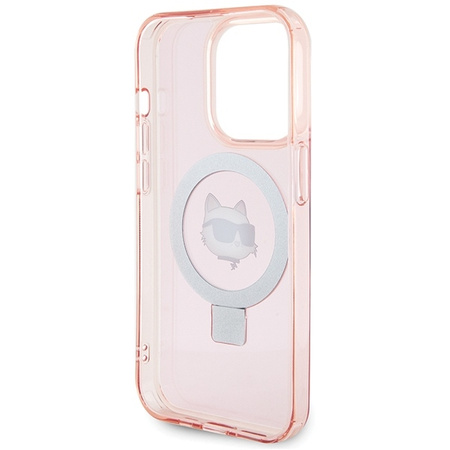 Etui Karl Lagerfeld Ring Stand Choupette Head MagSafe do iPhone 15 Pro Max - różowe