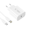 TECH-PROTECT NC20W 1-PORT NETWORK CHARGER PD20W + LIGHTNING CABLE WHITE