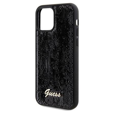 Guess nakładka do iPhone 12 / 12 Pro 6,1&quot; GUHCP12MPSFDGSK HC SEQUIN SCRIPT METAL czarna