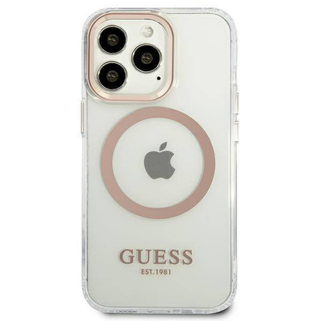 Oryginalne Etui IPHONE 13 PRO MAX Guess Hard Case Metal Outline Magsafe złote