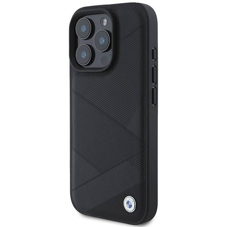 Original Case IPHONE 16 PRO BMW Hardcase Signature Leather Crossing Lines Pattern (BMHCP16L23RCGPK) black