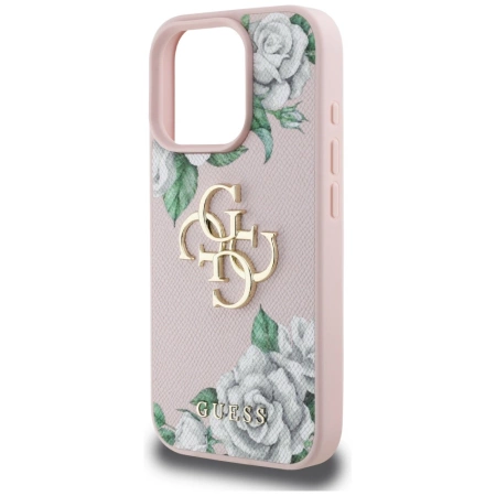 Guess Grained Roses Big 4G Logo iPhone 16 Pro Max Hülle - Rosa