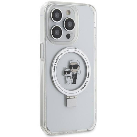 Original Case IPHONE 15 PRO MAX Karl Lagerfeld Hardcase Ring Stand Karl&Choupettte MagSafe white