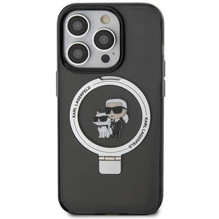Karl Lagerfeld KLHMP15LHMRSKCK iPhone 15 Pro 6,1&quot; schwarz/schwarz Hardcase Ringständer Karl&amp;Choupette MagSafe