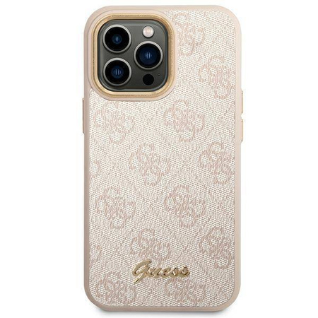 Oryginalne Etui IPHONE 14 PRO MAX Guess Hard Case 4G Vintage Gold Logo (GUHCP14XHG4SHP) różowe