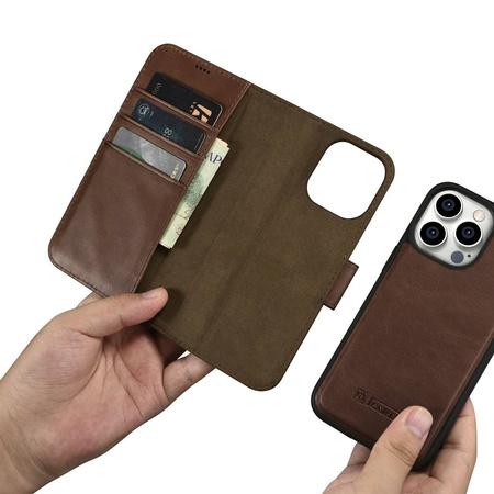 iCarer Oil Wax Wallet Case 2in1 iPhone 14 Pro Max Flip Leather Cover Anti-RFID Brown (WMI14220724-BN)