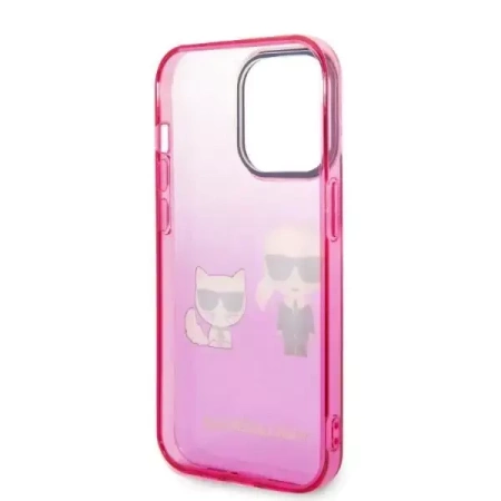 Original Handyhülle IPHONE 14 PLUS Karl Lagerfeld Hardcase Gradient Ikonik Karl & Choupette (KLHCP14MTGKCP) rosa