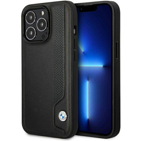 Original Case IPHONE 14 PRO BMW Hardcase Leather Blue Dots (BMHCP14L22RBDK) black