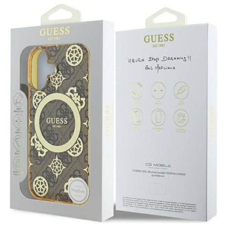 Original Case IPHONE 16 Guess Hardcase IML Peony On 4G Background MagSafe (GUHMP16SH4PYEEW) brown