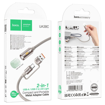 HOCO kabel USB A / Typ C do LED light UA38C złoty