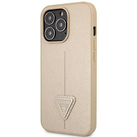 Original Case IPHONE 14 PRO MAX Guess Hardcase Saffianotriangle Logo (GUHCP14XPSATLE) beige