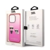 Original Handyhülle IPHONE 14 PLUS Karl Lagerfeld Hardcase Gradient Ikonik Karl & Choupette (KLHCP14MTGKCP) rosa