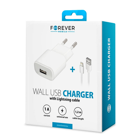 Forever ładowarka sieciowa TC-01 1x USB 1A biała + kabel Lightning