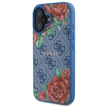 Original Case IPHONE 16 Guess Hardcase 4G Flowers Print MagSafe (GUHMP16SP4ROPEMCB) blue