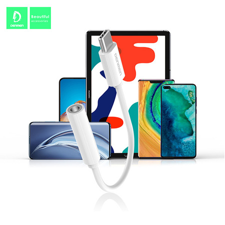 DENMEN ADAPTER HF TYP-C DO JACK 3.5 CALA BIAŁY AUDIO JACK DU01