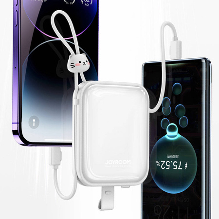 Joyroom powerbank z kablami USB C i Lightning oraz podstawką Cutie Series 10000mAh 22.5W biały (JR-L008) 