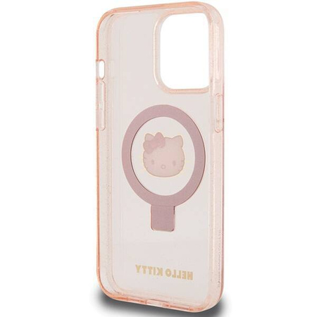 Etui Hello Kitty Ring Stand Glitter Electrop Logo MagSafe na iPhone 15 Pro Max - różowe